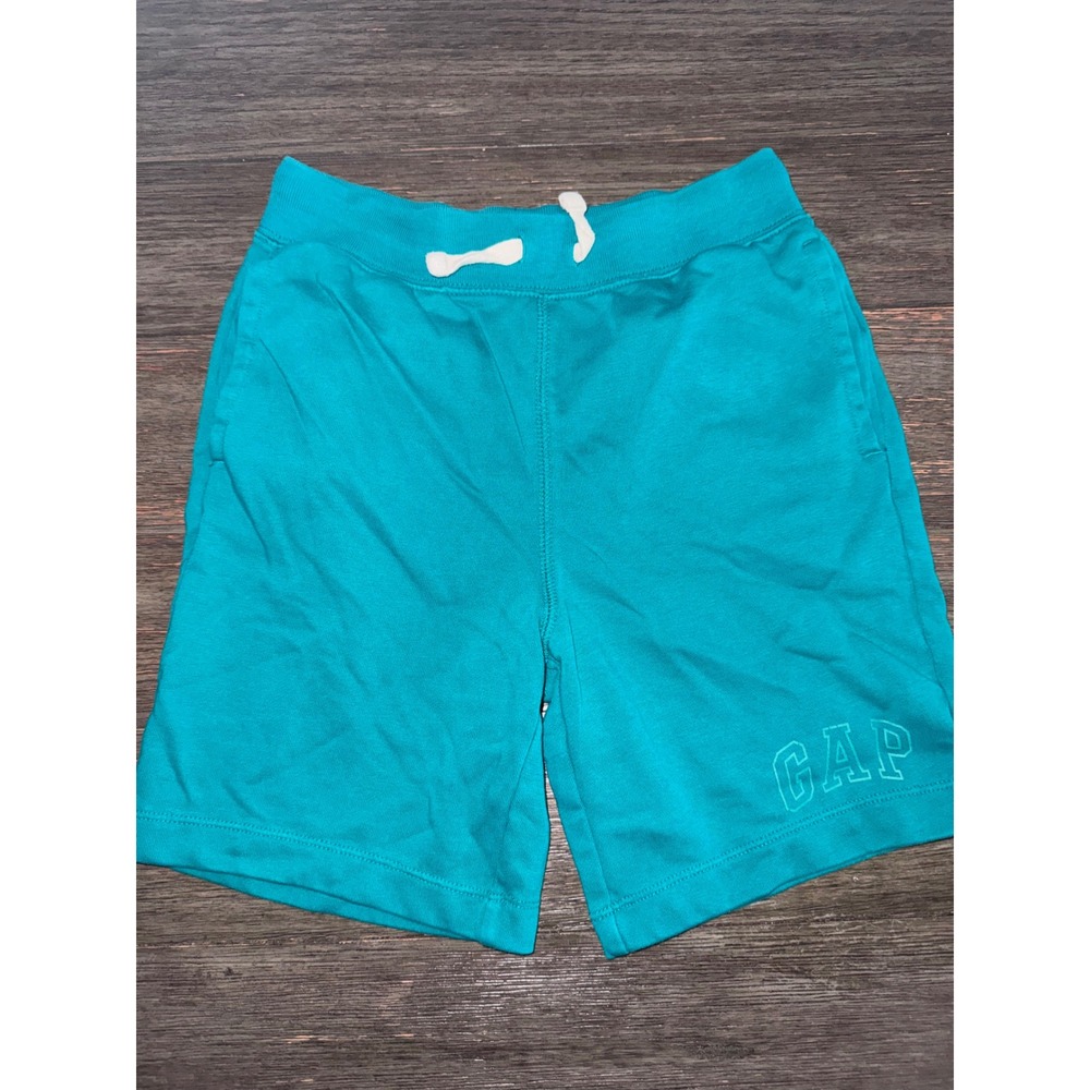 Gap Kids Boys Teal Blue Logo Jersey Shorts Size L 10 Drawstring Pockets